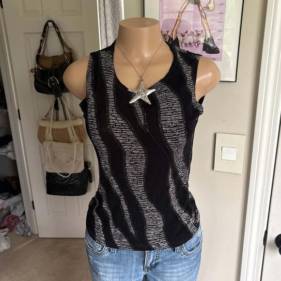 Tops - 00s zebra abstract black tank top (size L)
